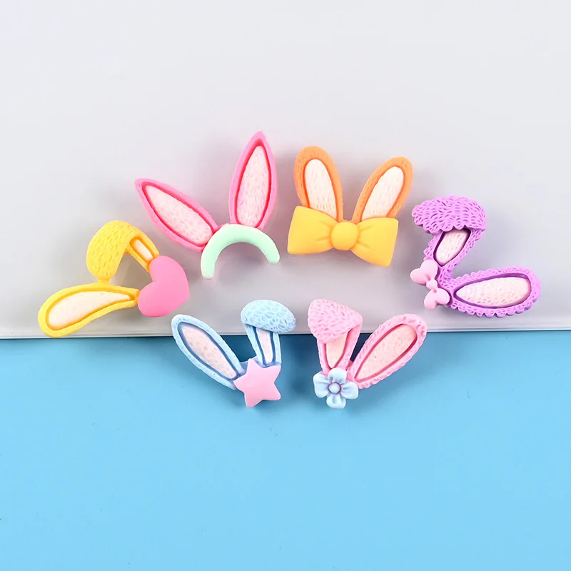 

10pcs Cartoon Kawaii Resin Rabbit Ear Series Miniature Accessories Flatback Scrapbooking Embellishment Figures Crafts Diy Charms