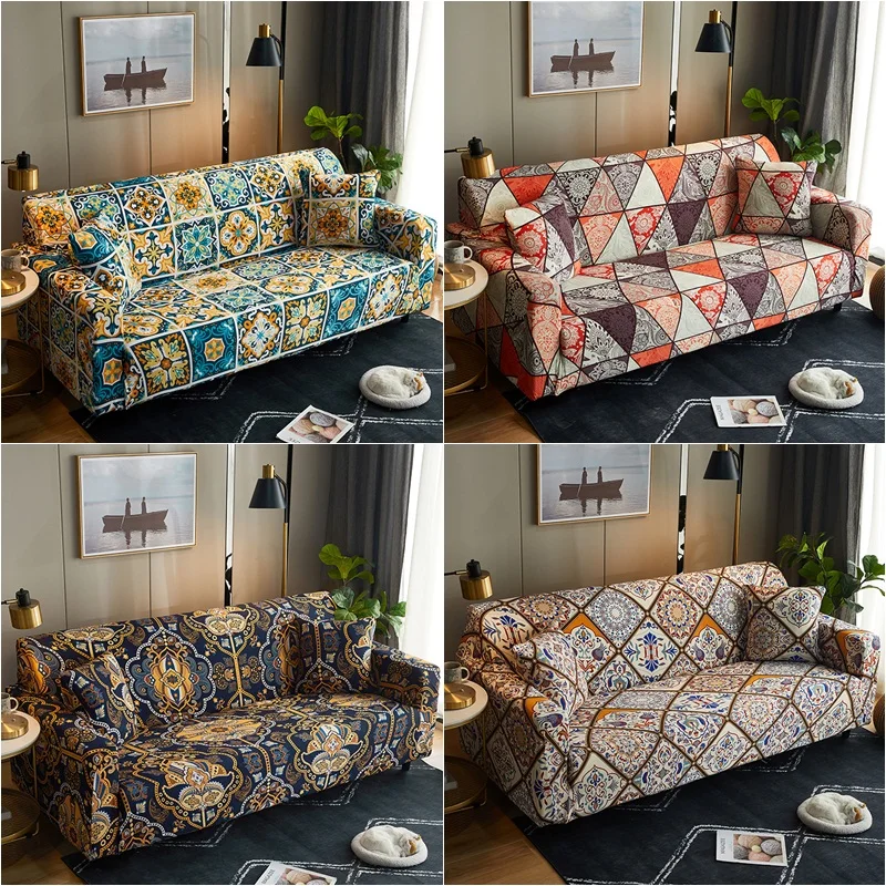 

1/2/3/4 Seater Bohemia Style Sofa Cover for Living Room Stretch Armchair Sofa Slipcovers Sectional L-Shaped Corner Couch Covers