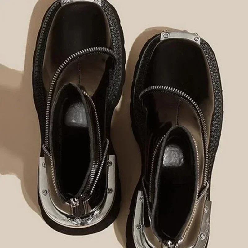 Женские ботинки на молнии с круглым носком размер 35 - 43 цвет черный/коричневый