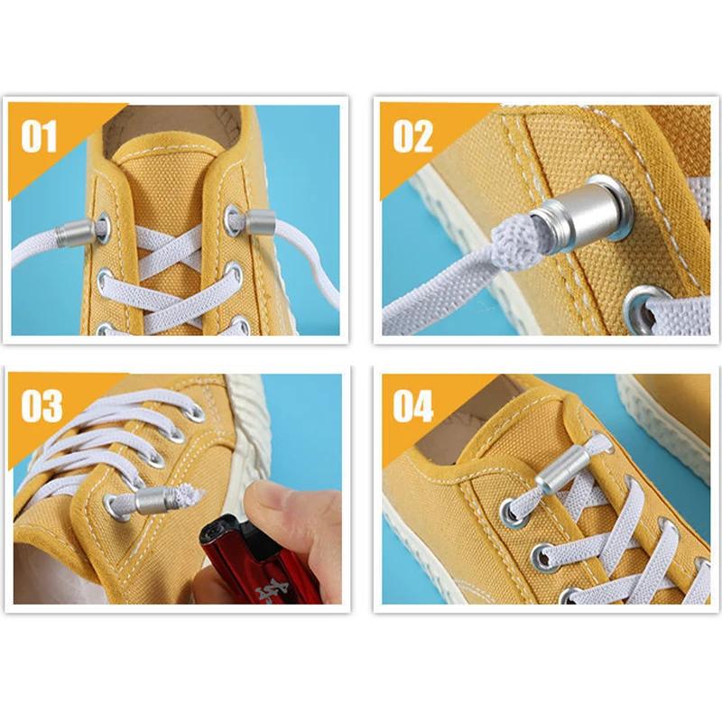 2Pcs Elastic Laces Clasps Metal Capsule Lock Buckles Tip Ends No Tie Shoelaces Tieless Elastic Lazy Shoelace Accessries