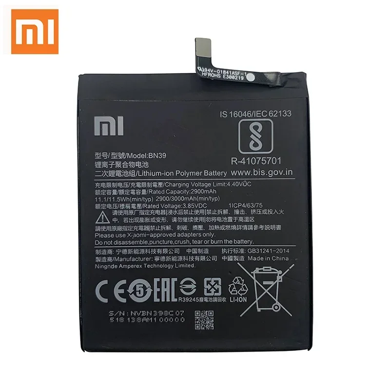 Xiao Mi 100% оригинальный аккумулятор BN39 для Xiaomi Play MiPlay 3000 мАч телефона большой