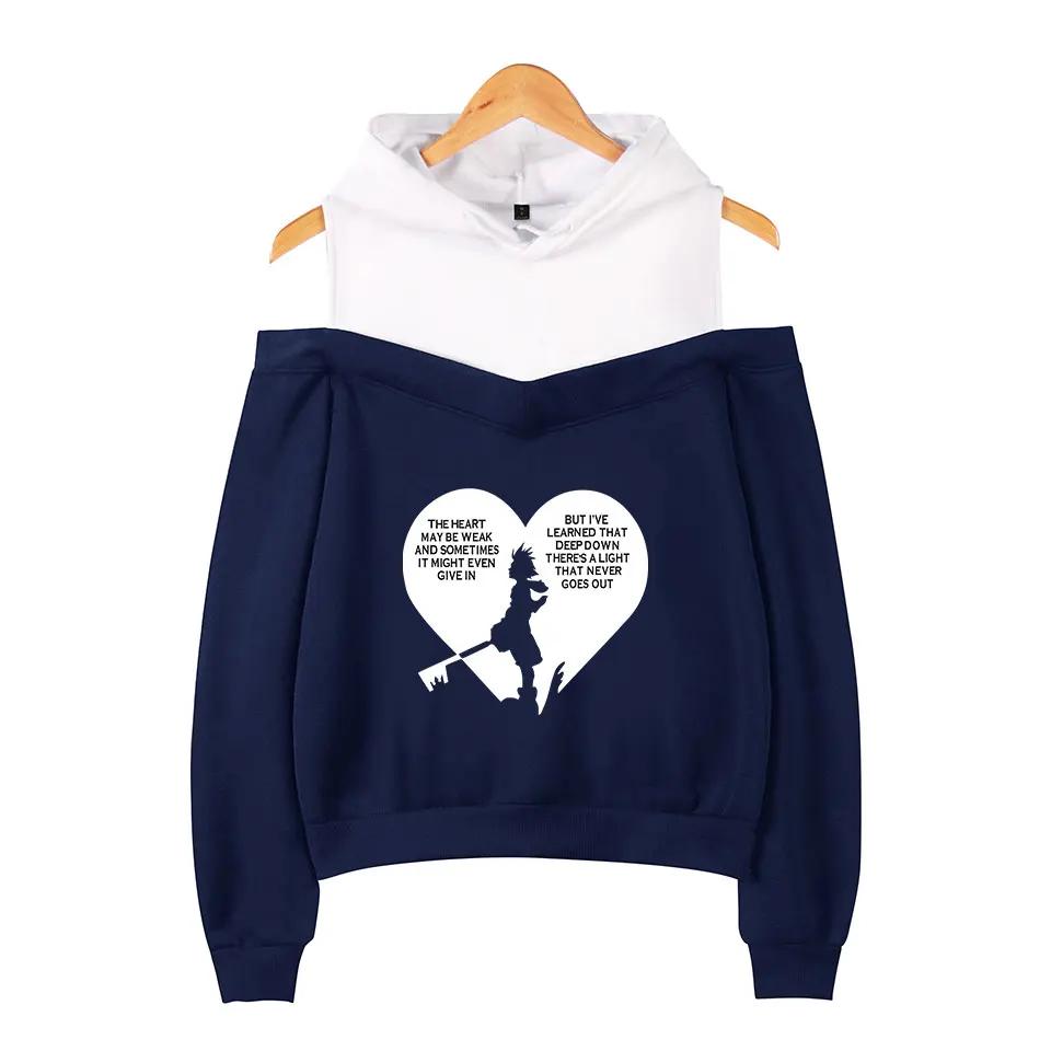 

High quality hot selling kingdom heart off-the-shoulder hoodie female cute sexy girl Hoodie Cute Lady Sports Hoodie