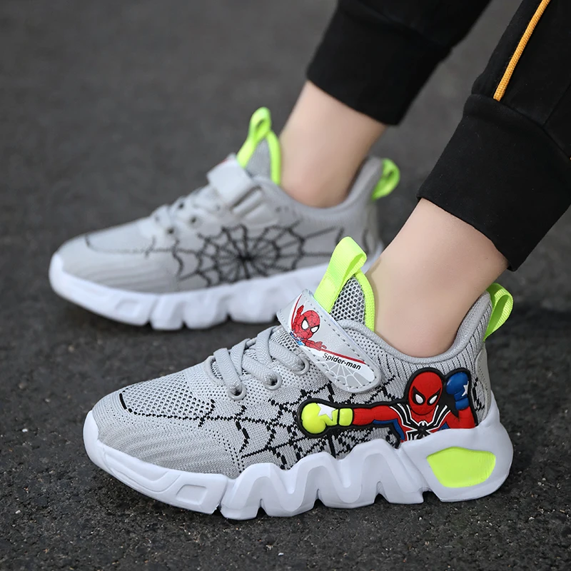 2022 Boys Light Breathable Tenis Shoes Big Children Cartoon Mesh Sneaker Kids Summer Man Autumn Spider Running Footwear Black