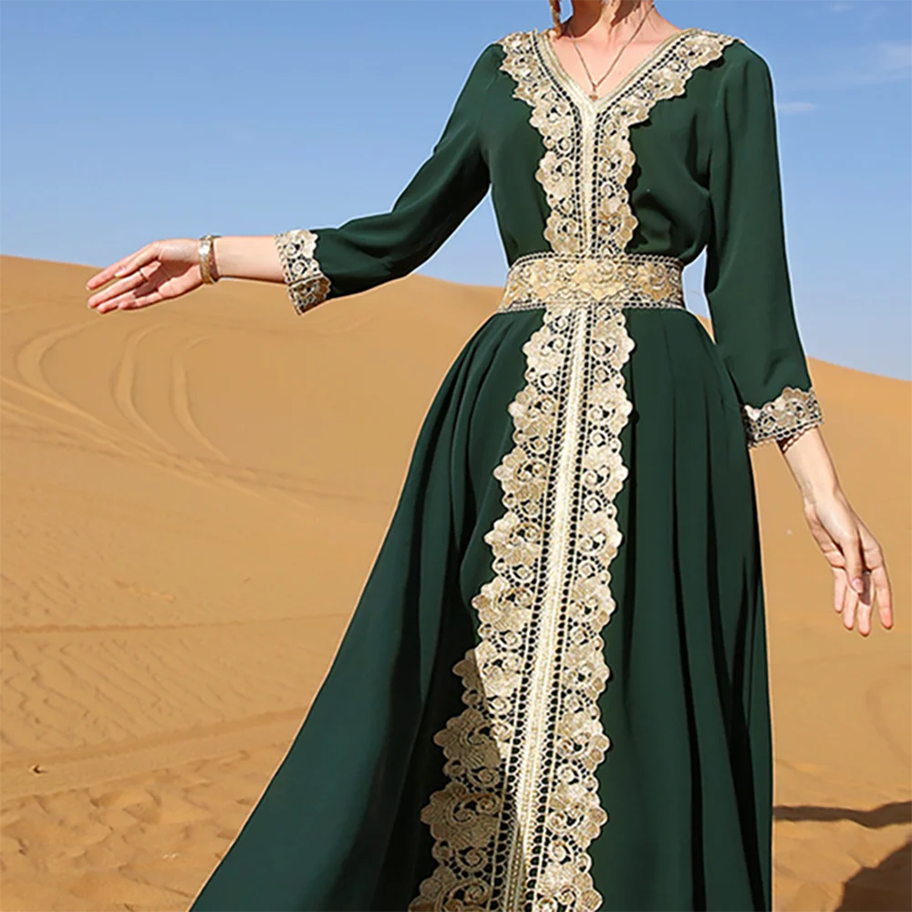 Elegant Women Moroccan Kaftans Embroidery Vintage Luxury Moroccan Takchita Caftans Dress