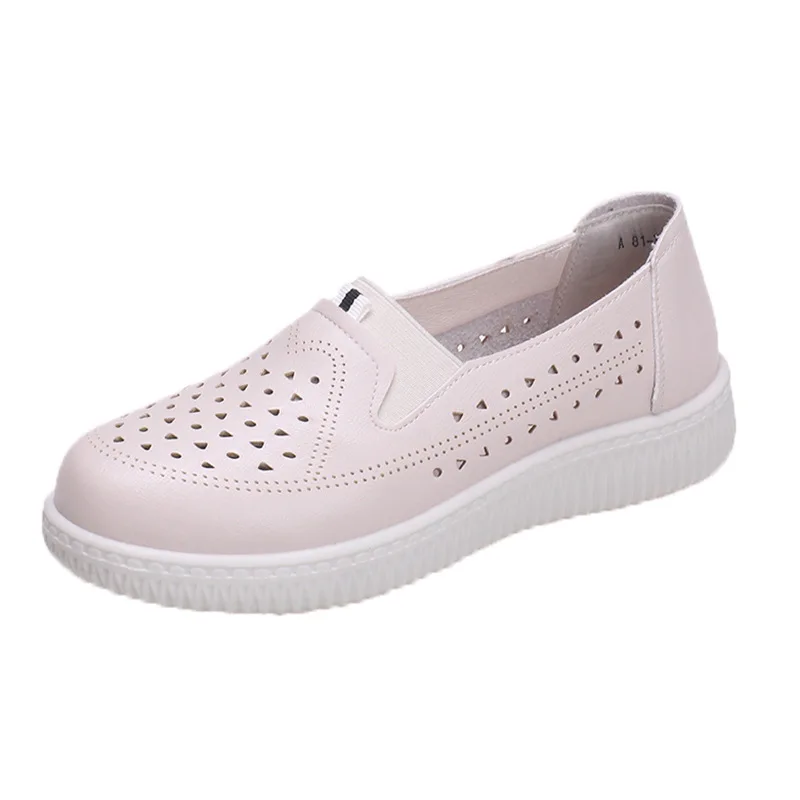 Summer Hollow Shoes for Woman Breathable Ladies Flat Shoes Casual Loafers Women's Flats Holes Shoes Female Slip On Leather Shoes