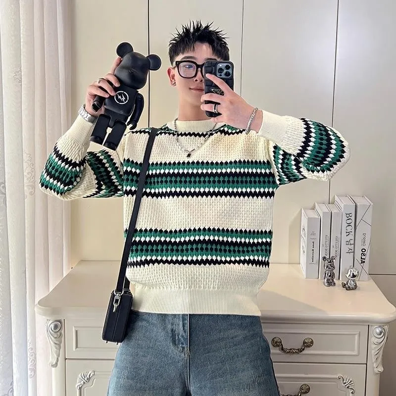 Персонализированный жаккардовый вязаный мужской осенне-зимний теплый свитер в