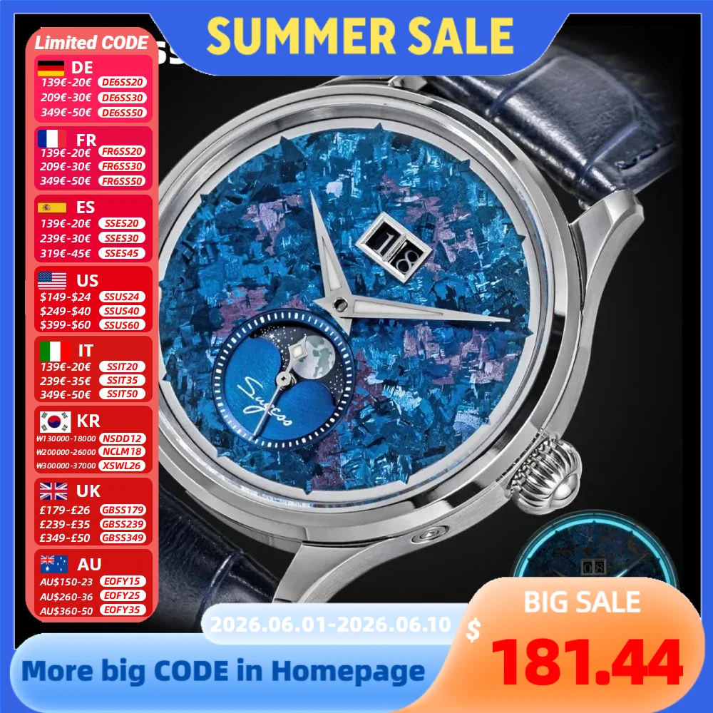 Фото Мужские часы Sugess Moonphase ST2528 с автоматическим механическим механизмом, водонепроницаемые, с сапфировым стеклом, титановым циферблатом S401 №1