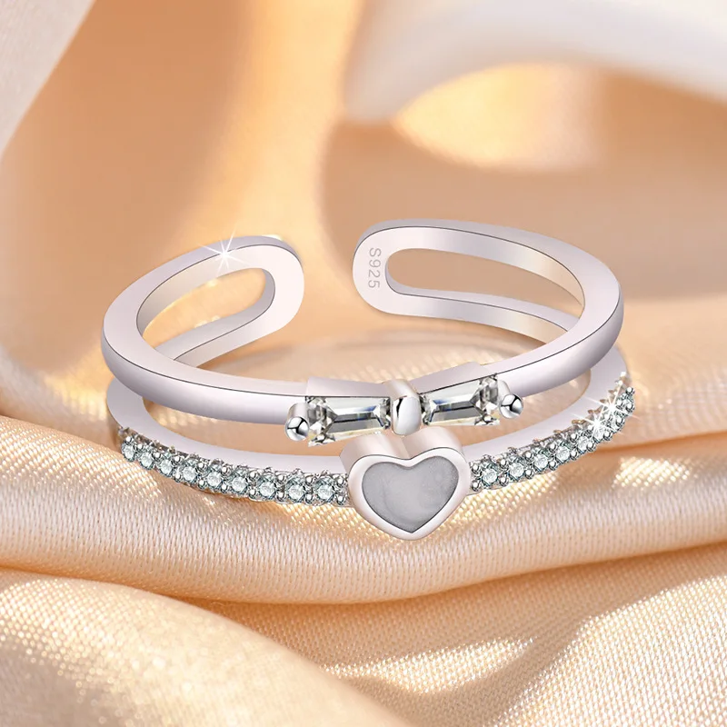

Простое серебряное циркониевое кольцо с бантом, модное двойное Открытое кольцо из розового золота с отверстиями, ювелирные изделия для жен...