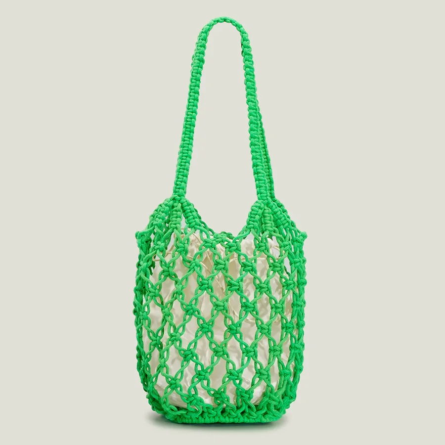 

Летняя пляжная сумка, зеленая женская сумка через плечо с подмышками, вместительная плетеная сумка ручной работы с прорезями на веревке для...