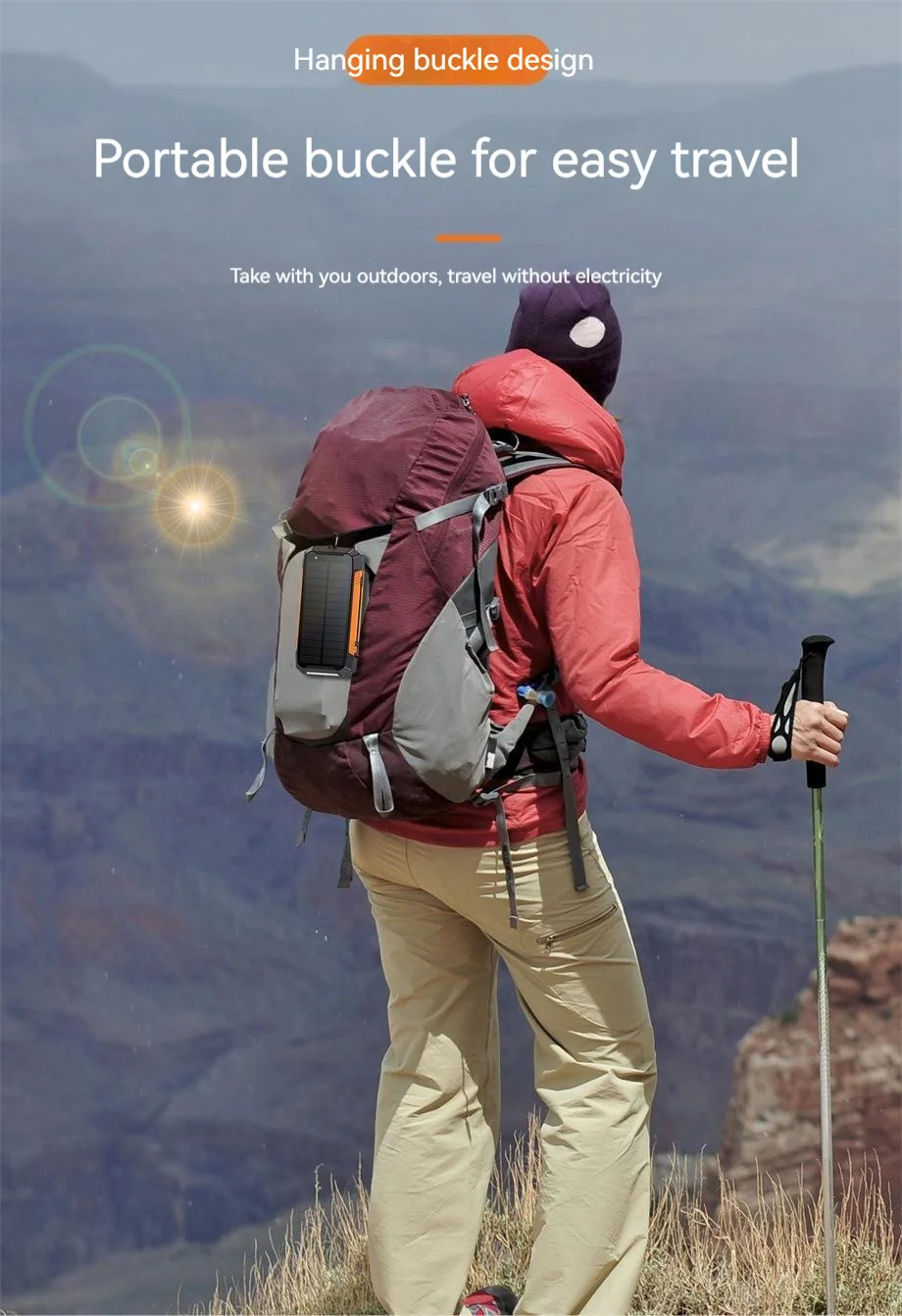 36800mAh Solar Power Bank Quick Charger Outdoor Powerbank External Battery Wireless Charging Backup Led Light Built In Cables