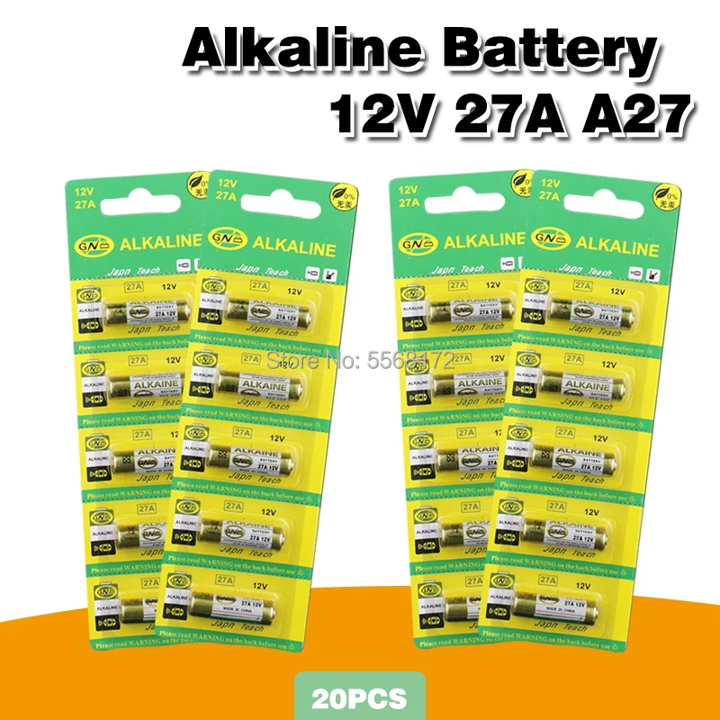 

20pcs 12V 27A Alkaline Battery G27A MN27 MS27 GP27A A27 L828 V27GA ALK27A A27BP K27A VR27 R27A For Doorbell alarm remote control