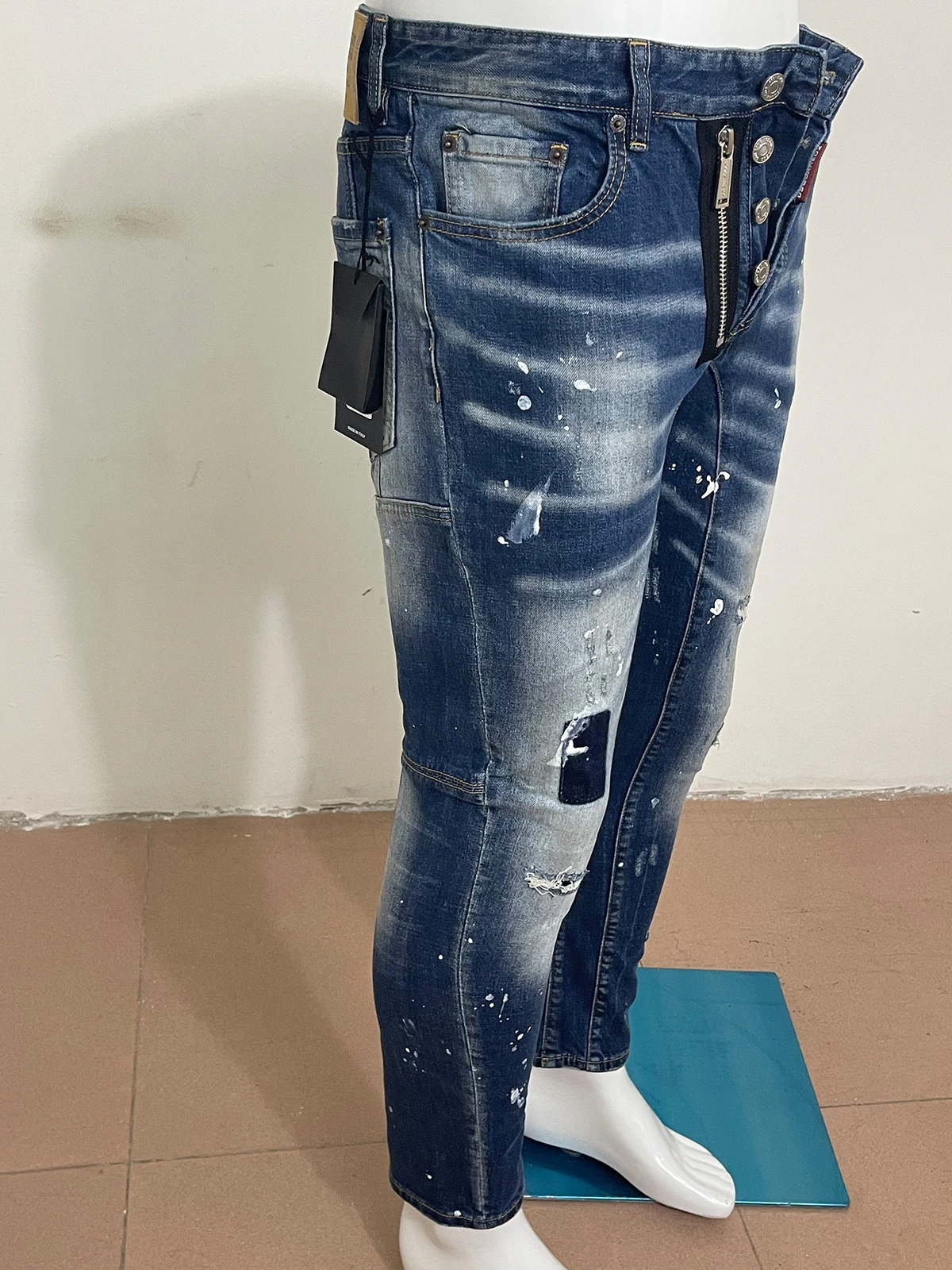 2023 new D2 Men's jeans, fashion slim hole patch torn ink stitching small feet D2 jeans man