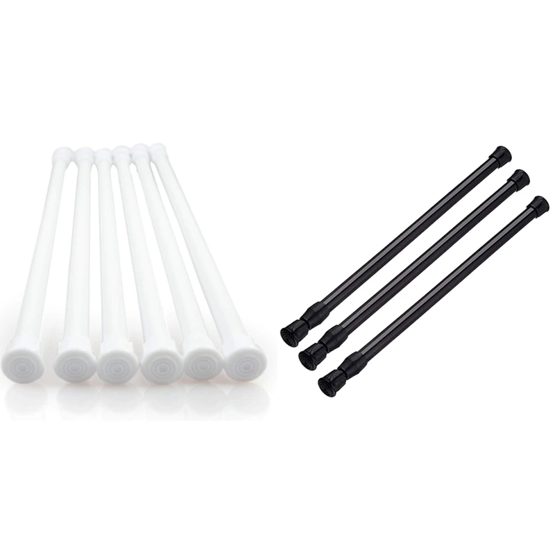 

6 Pack Tension Rods, Adjustable Spring Cupboard Bars Rod & 3PCS Tension Rod Black Spring Curtain Rods 27.5 to 47 Inch
