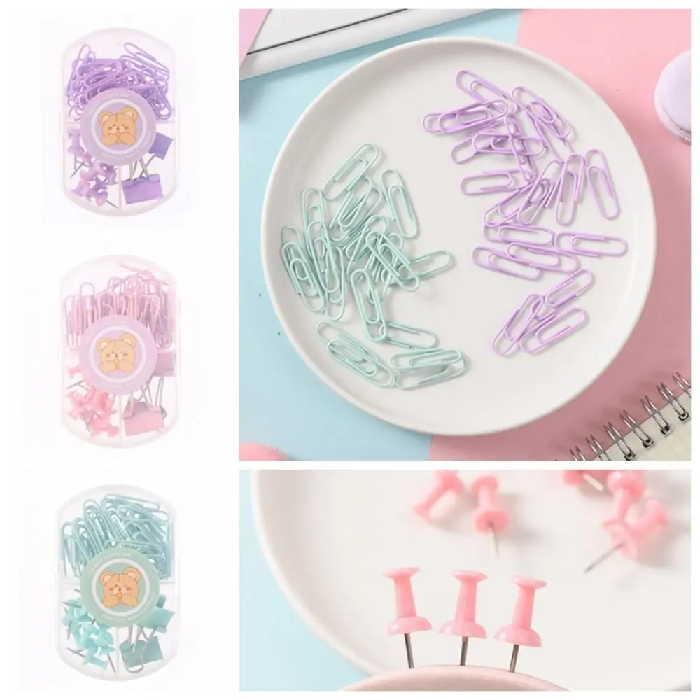 

Foldback Clip Metal Clear Binder Clips Set Binding Supplies Long Tail Clip Push Pins Paper Clips Set Boxed Stationery