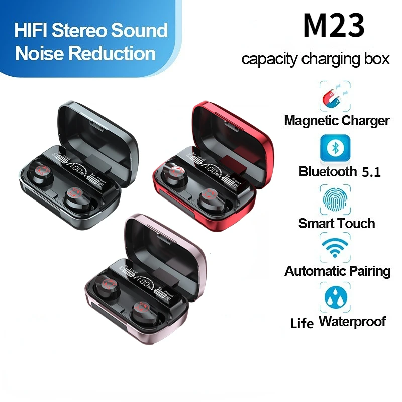 

M23 New Wireless Headphones TWS Bluetooth 5.1 Earphones Sports Waterproof Headsets 9D Stereo Earbuds with Microphones Headset