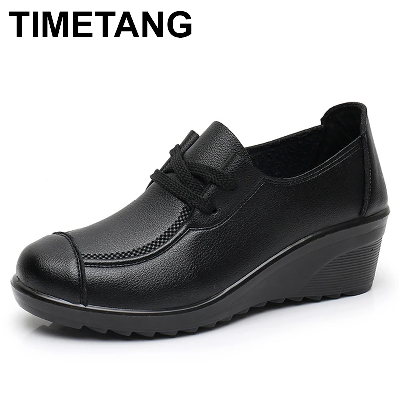 

Туфли женские кожаные на высоком каблуке, мягкие кроссовки, дышащие лоферы, модная повседневная обувь, большие размеры 41