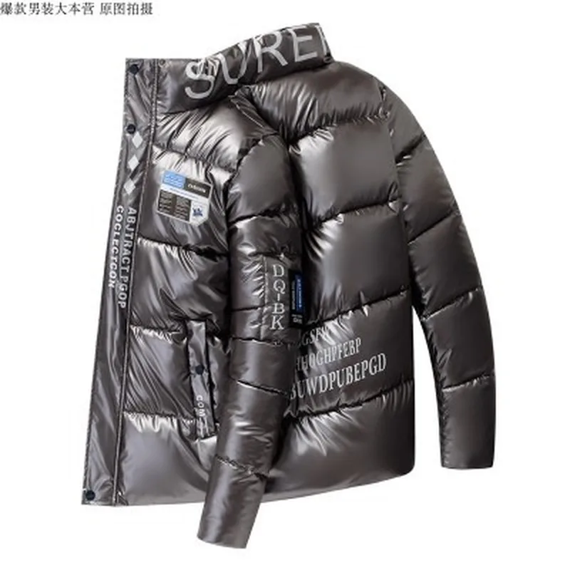 Men Jacket Casual New Bright Leather Winter Warm Parka Outwear Waterproof Thicken Warm Stand Collar Outwear Coat Shiny Parkas