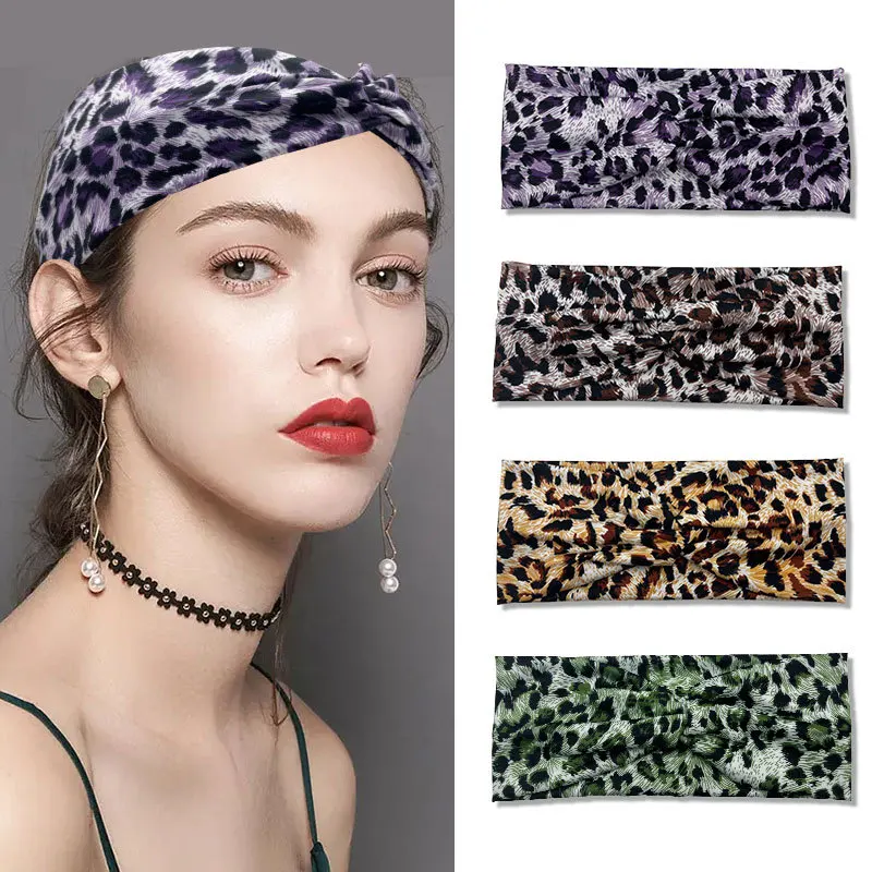 

Leopard Print Hair Bands Accessories Women's Knot Cross Sports Headband
