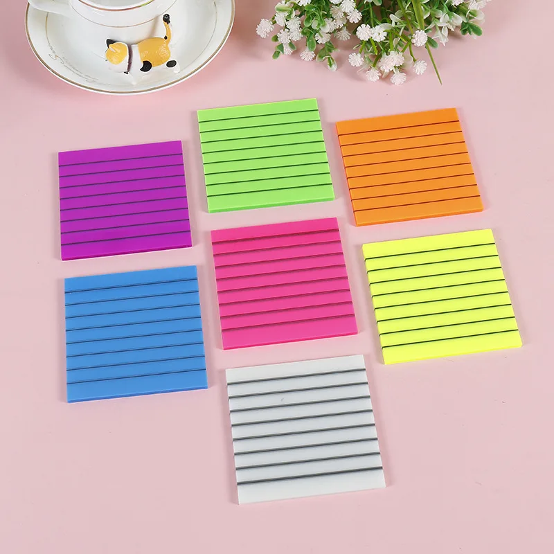 

Lined Transparent Sticky Note Memo Pads Fluorescent Color Waterproof Creative Clear Notes Sticker Paper Simple School Stationery