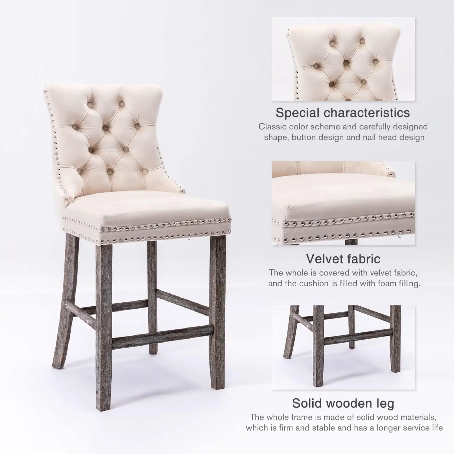 Набор бархатных барных стульев Virabit из 4 шт. барные стулья с мягкой подкладкой