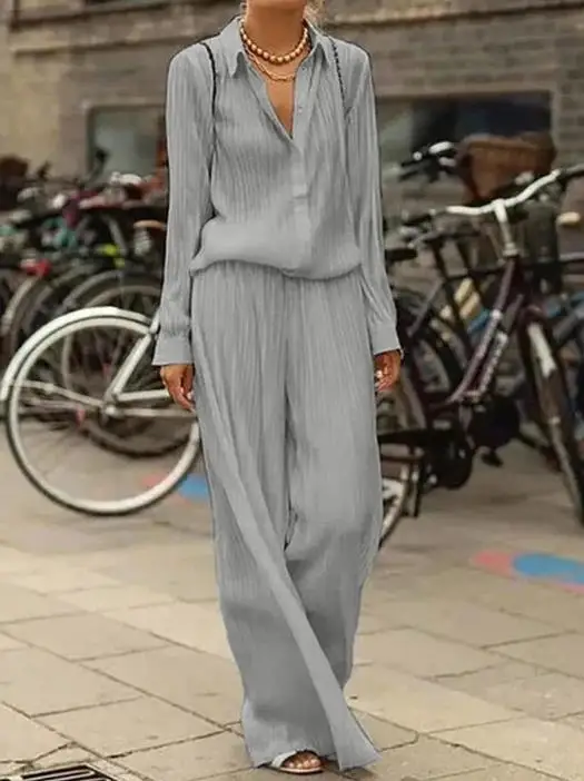 

Temperament Commuter Solid Long Sleeve Shirt Loose Women's Set 2023 Summer New Women's Fashion Casual Two Piece Set