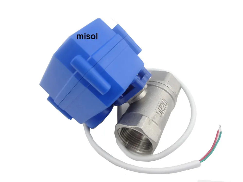 Misol / 1шт. Моторизованный шаровый клапан G3/4" DN20 (уменьшенный проход) 2-ходовой 12VDC CR04 из нержавеющей стали электрический включен.