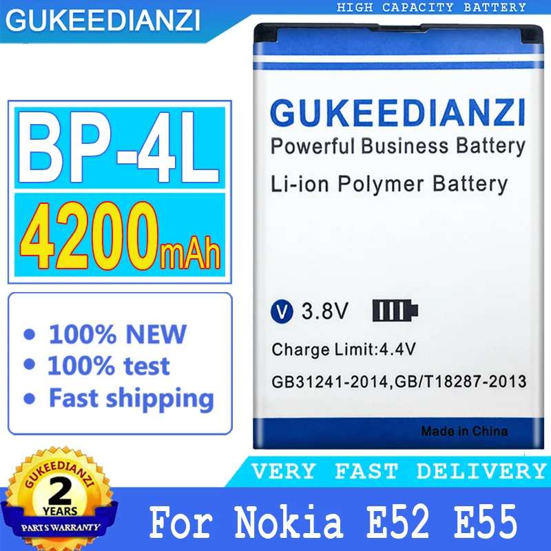 

Bateria 4200mAh BP4L High Capacity Battery For Nokia N97 E61i E63 E90 E95 E71 6650F N810 E72 E52 E55 E6-00 E73 E95 6760s Battery