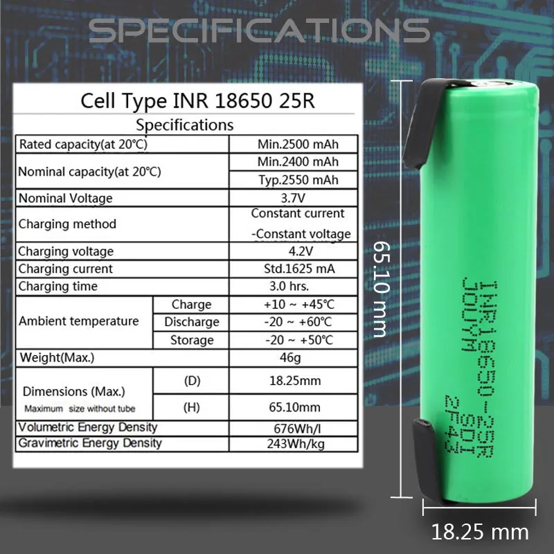 inr 18650 2500mAh 3.6V Battery 20A High current Li-ion Rechargeable Substitute for Samsung INR18650 25R M Cell |