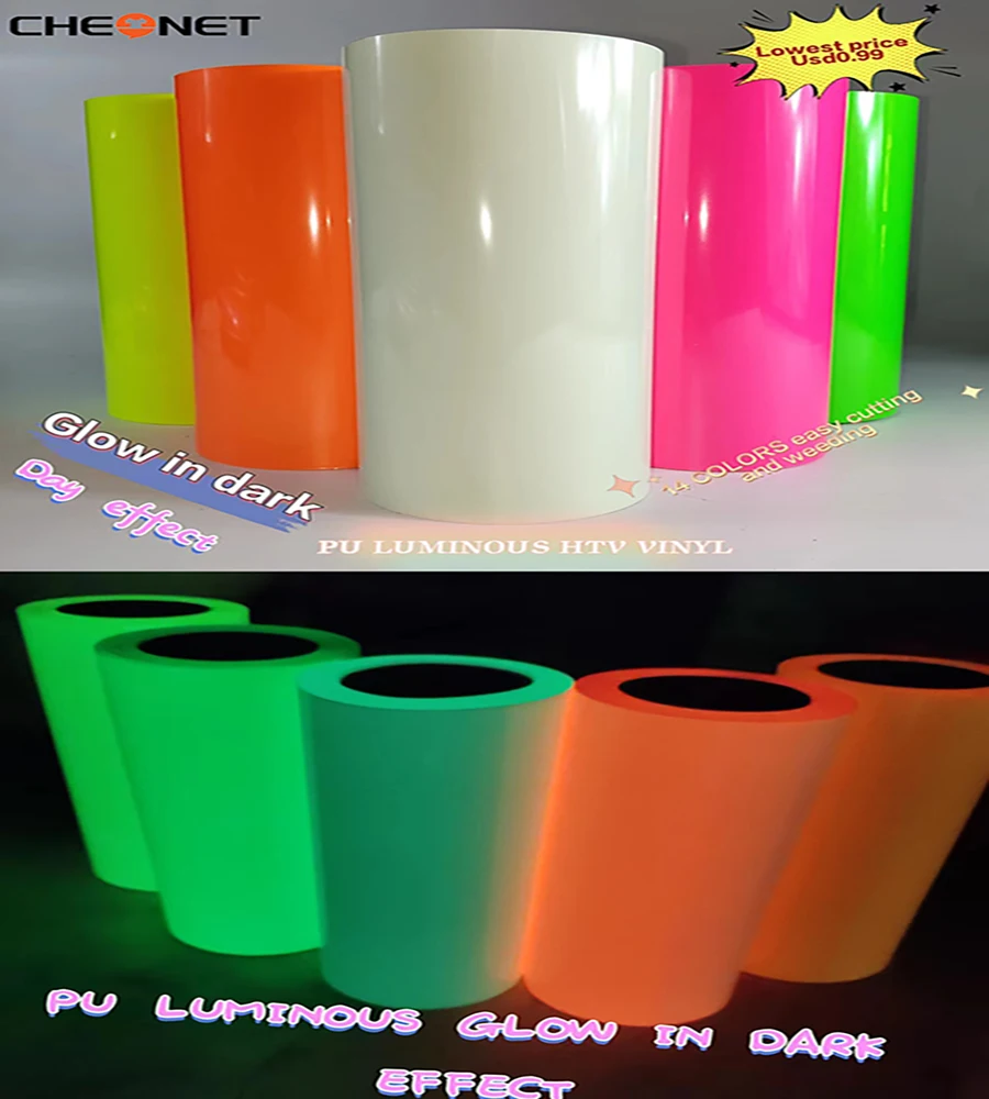 

30.5x102cm Luminous Heat Transfer Vinyl Glow in Dark 1Sheet Cricut joy DIY Noctilucent Press Machine Tshirt Iron On HTV