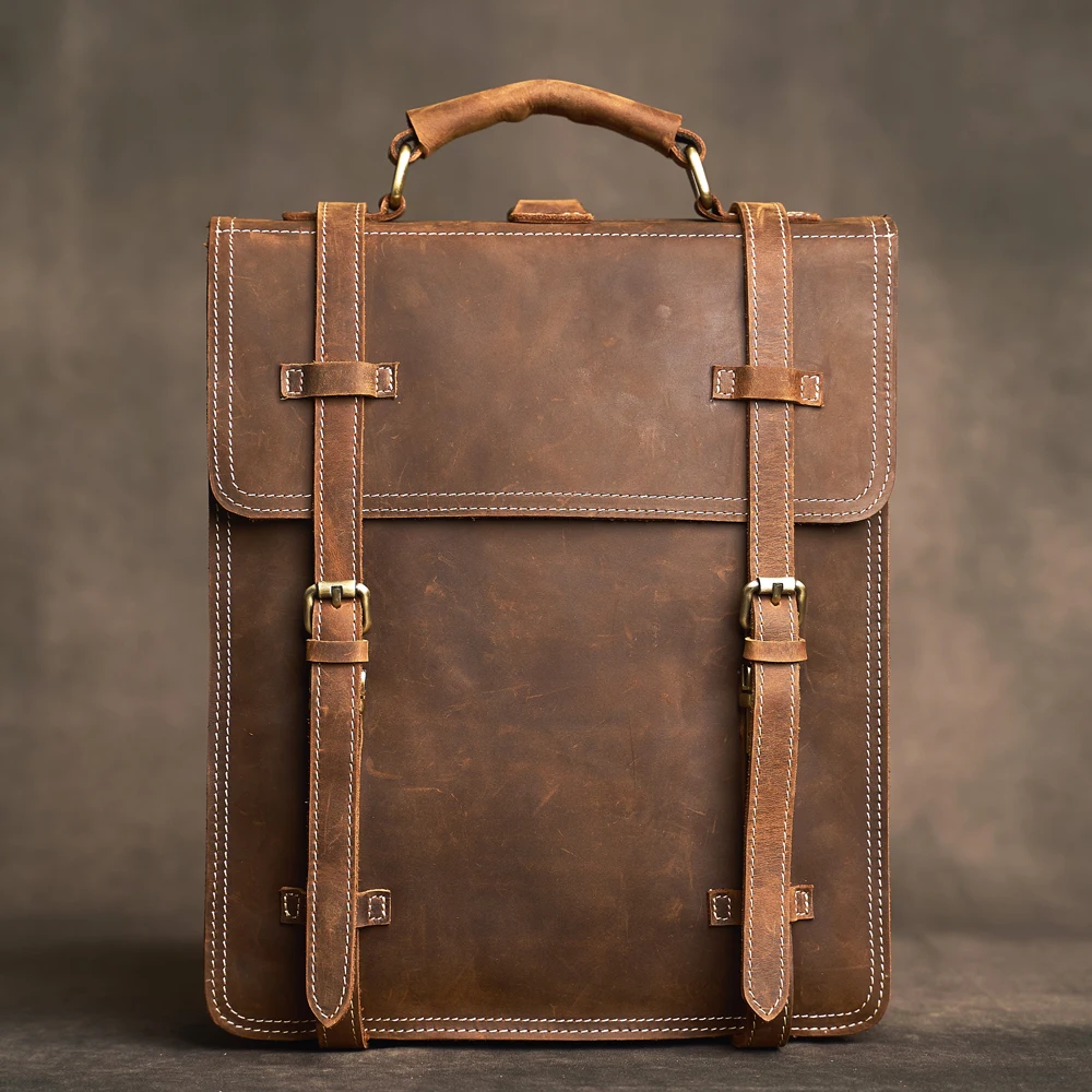 Genuine Leather Men's Backpack Multifunctional Shoulder Bag Tote Bag Convertible Form Of Crossbody Bag Casual Leather Men's Bag