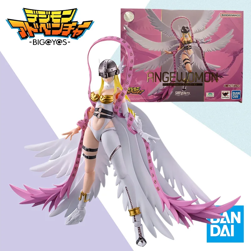 

Original box in stock Bandai SHF Digimon Adventure ANGEWOMON Figure Finished Model kit Anime full Action Toy Gift for kids