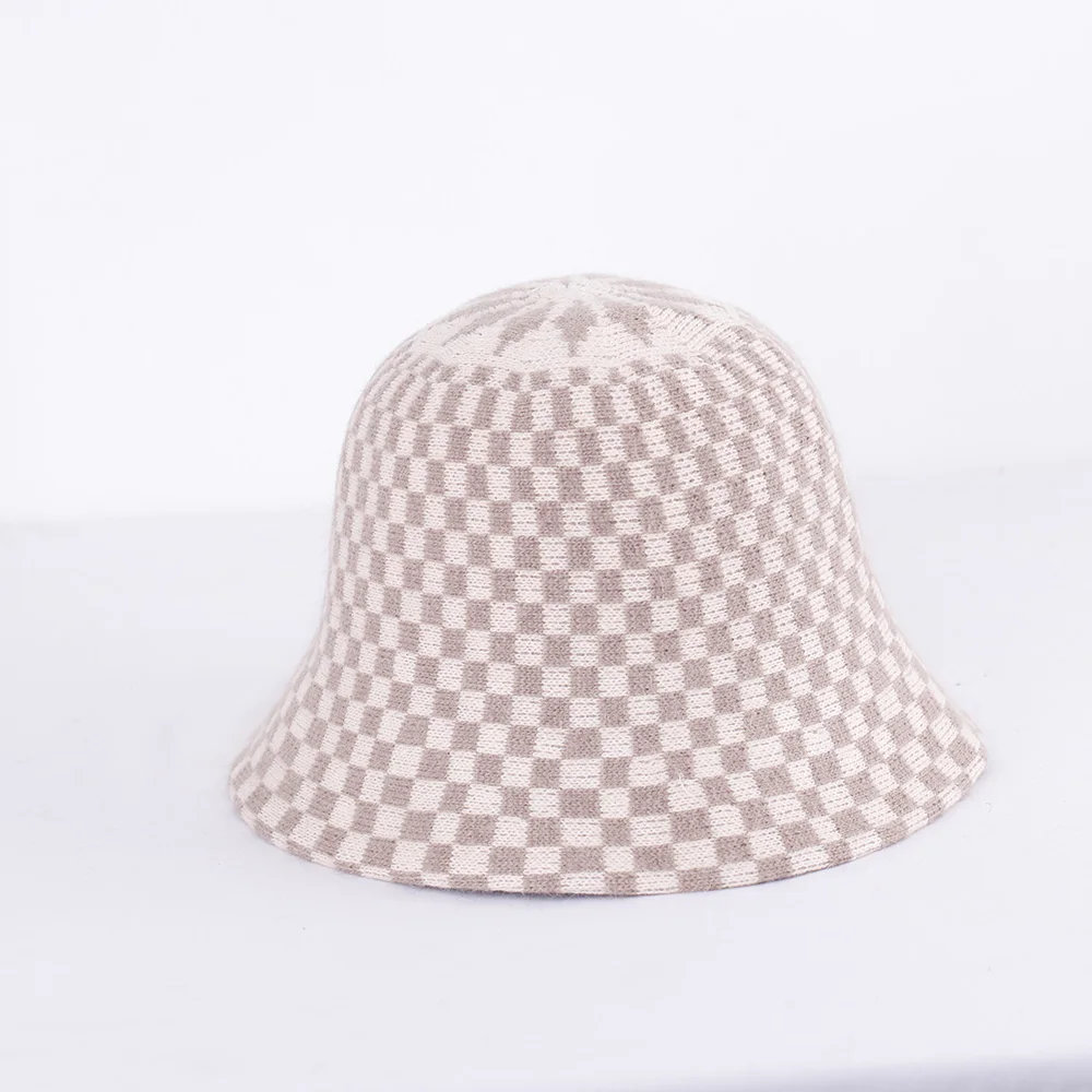 Женская панама из кроличьего меха винтажная Складная шапка в клетку Осень-зима