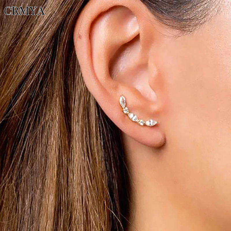 

CRMYA Flower Cubic Zirconia Climber Earrings Gold Silver Plated Crawler Climber Ear Jacket Earrings For Women Party Jewelry