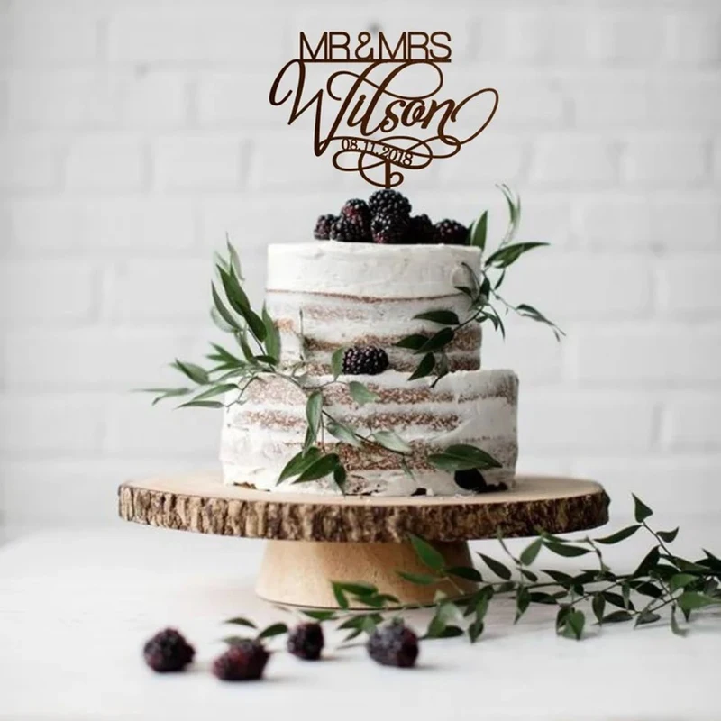 

Personalized Mr & Mrs Cake Topper Surname Cake Topper Rustic Last Name Wedding Cake Topper Date Wedding Date Cake Topper