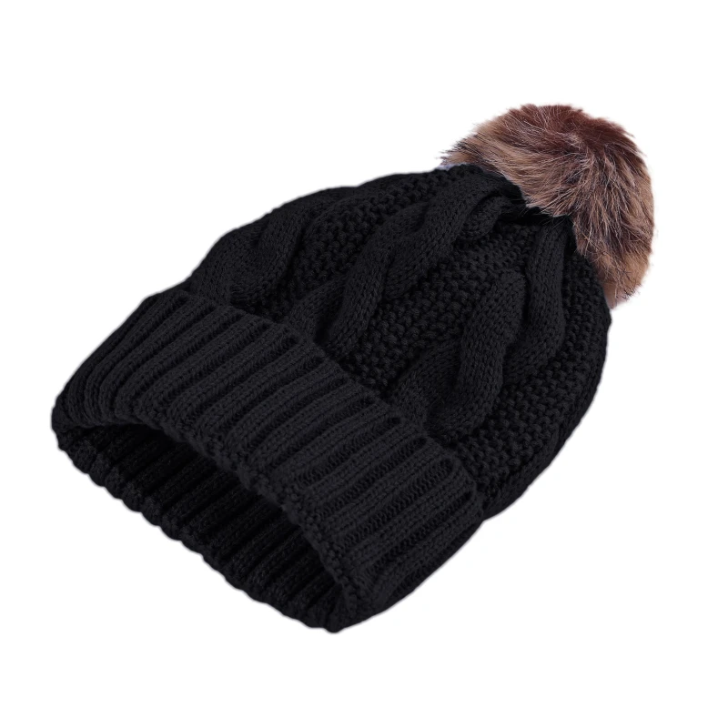 

Winter Hat women's Hat Big Hair Ball Plus Velvet Beanie Caps Outdoor Warm Knit Hats Solid Satin Bonnet Gorros Mujer Invierno