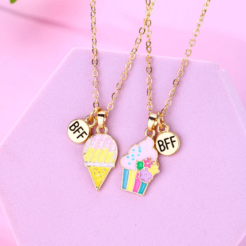 Lovecryst 2 шт./компл. позолоченное милое ожерелье с подвеской в виде торта мороженым