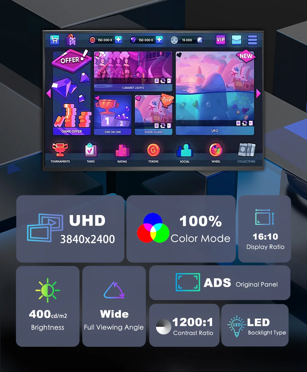 Портативный ПК Uperfect разрешение 16 дюймов 3840x2400 сверхширокий монитор для ноутбука