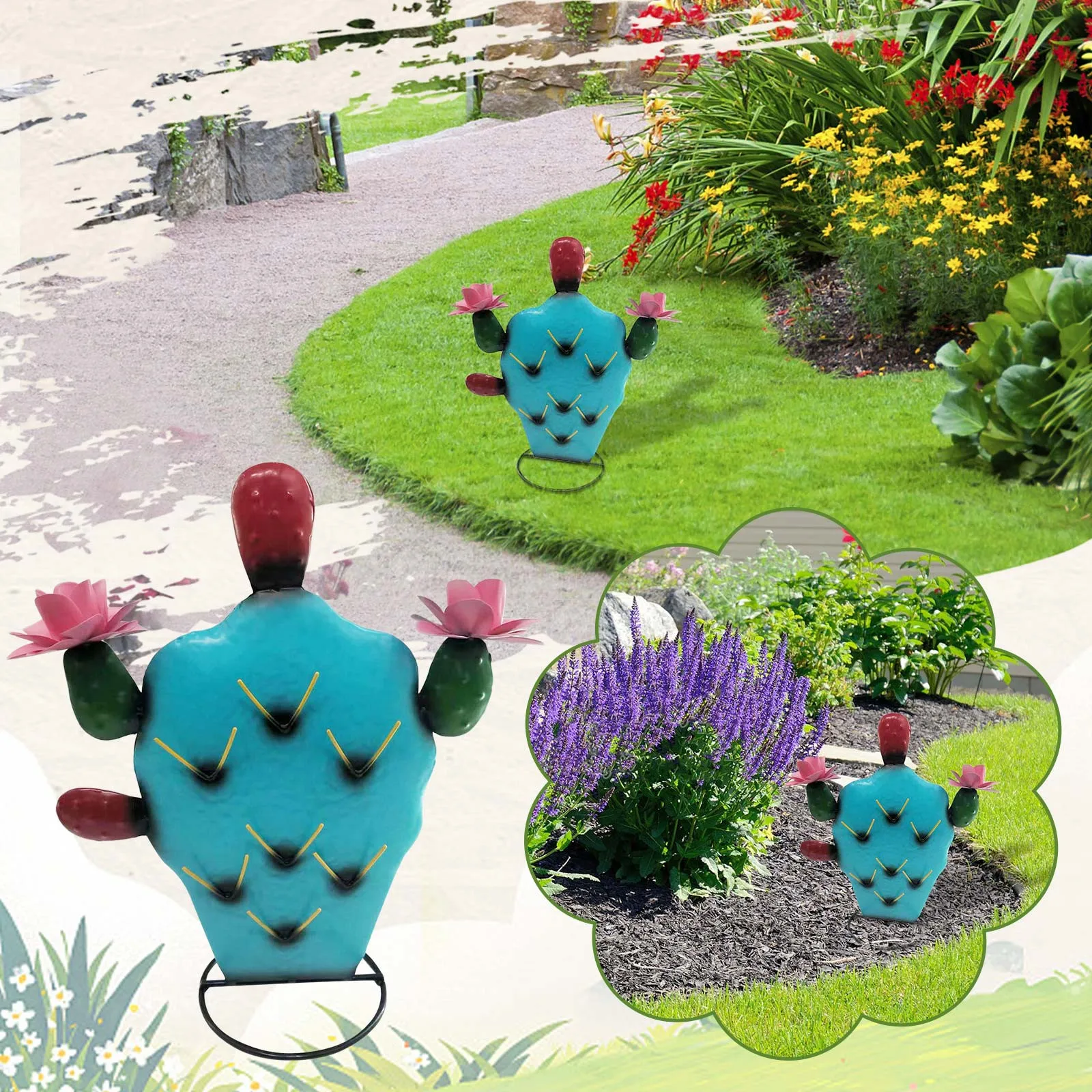 

New Metal Art Metal Cactus Sculpture Garden Yard Sculpture Outdoor Lawn Signs home Gardening Decoration DIY Artificial Plant