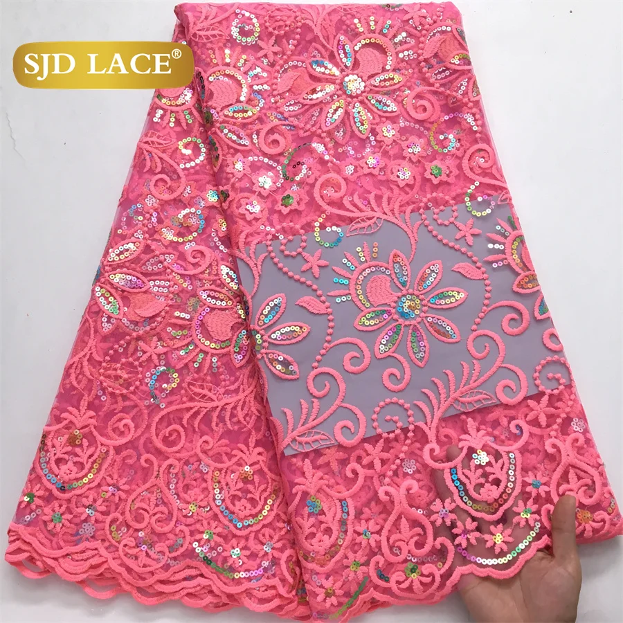 SJD LACE Африканская сетка с блестками Кружевная ткань 2024 Высококачественное