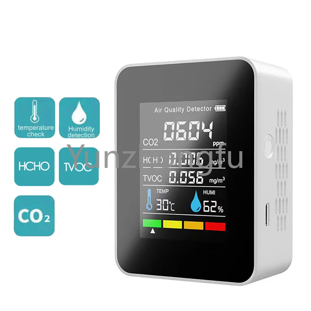 

Air Quality Monitor Multifunctional 5in1 CO2 Meter Digital Temperature Humidity Tester Carbon Dioxide TVOC HCHO Detector