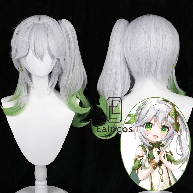 

Genshin Impact Sumeru Nahida Cosplay Wig White Green Layered Wigs with Ponytail Heat Resistant Synthetic Hair