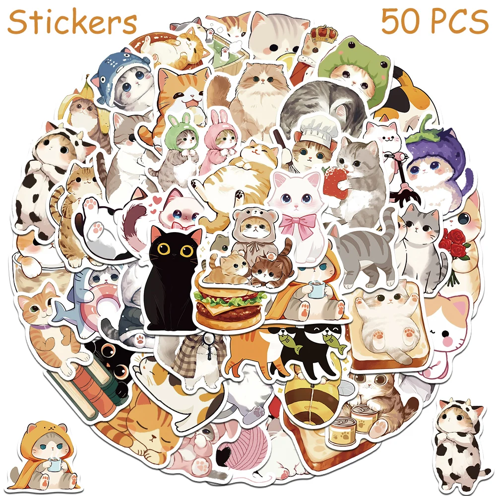 

50 шт., наклейки с котом, PickJoy