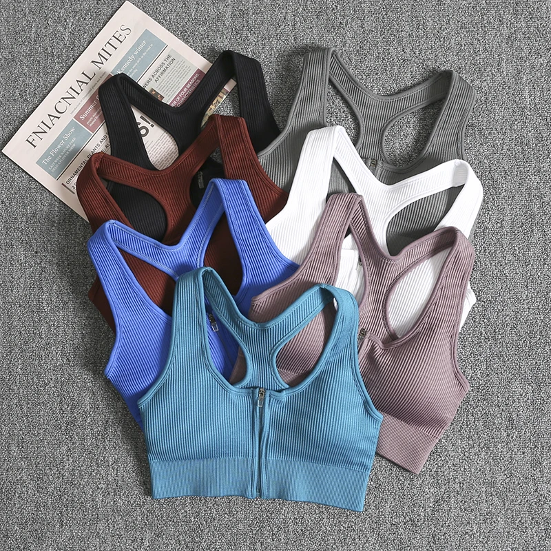 Ribbed Yoga Sets Shorts Drawstring Women Fitness Seamless 2 PCS Sportswear Zipper Sports Bra Shorts Outfit Workout Gym Clothing