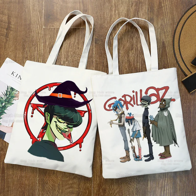 

Gorillaz PUNK ROCK Cartoon Shoulder Canvas Bags Large Capacity ChakaKhan Noodle College Harajuku Handbag Women Bag Shopping Bag