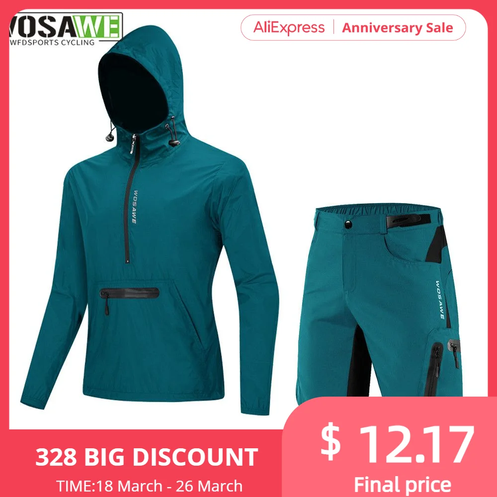 

WOSAWE Men's Cycling Jacket and Shorts Bike Off-road Racing Shorts Waterproof Ourdoor Sports Breathable Motorcycle Suit
