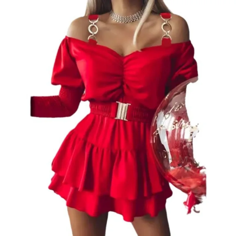 Новинка весна-лето 2024 женская одежда однотонное платье с открытыми плечами и