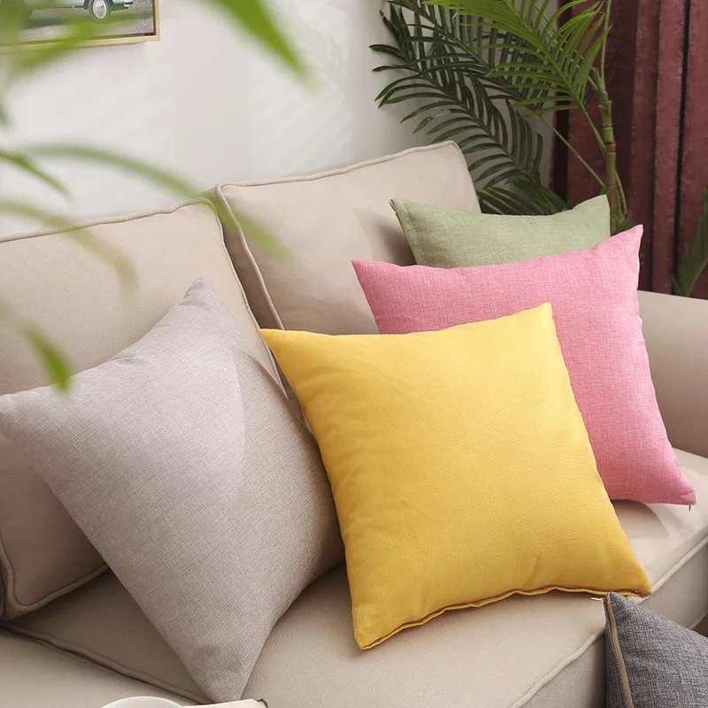 

Linen pillowcase plain car sofa cushion cover 40/45/50/55cm Solid color office simple pillowcase for bed decoration home