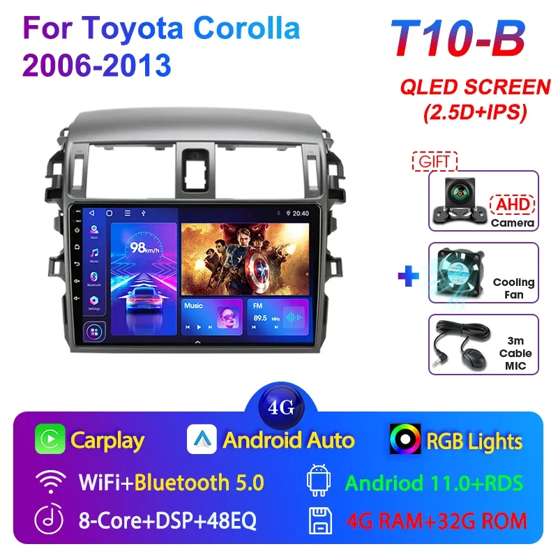 

Автомагнитола JMCQ, 2 Din, Android 12,0, мультимедийные проигрыватели для Toyota Corolla E140/150, 2006-2013, GPS, 4G, навигация, головное устройство Carplay