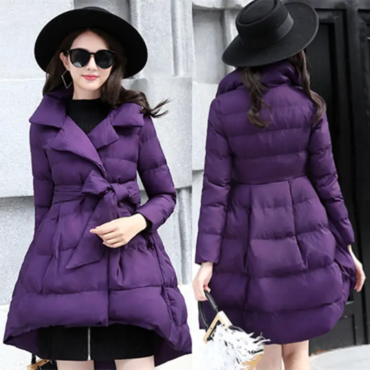New Women's Winter Irregular Fashion Down Jacket A-line Bow Mid-length Warm Jacket Waist Waist Winter Women Coat