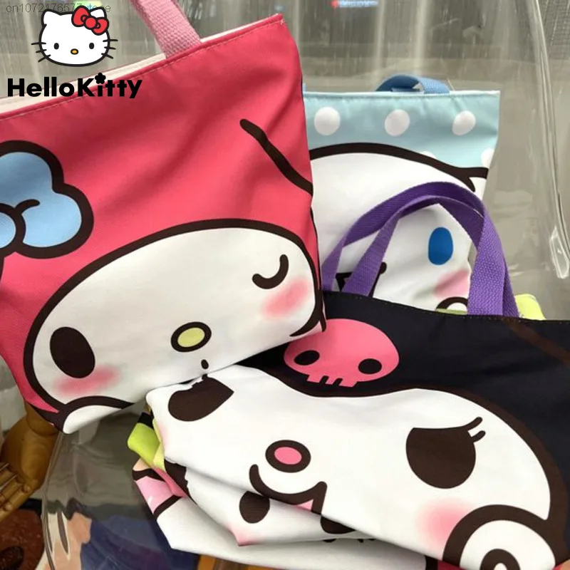 Sanrio Hello Kitty Melody Cinnamoroll Kuromi Tote Bags For Women Large Capacity Portable Lunch Bag Kawaii Cartoon Storage Bag